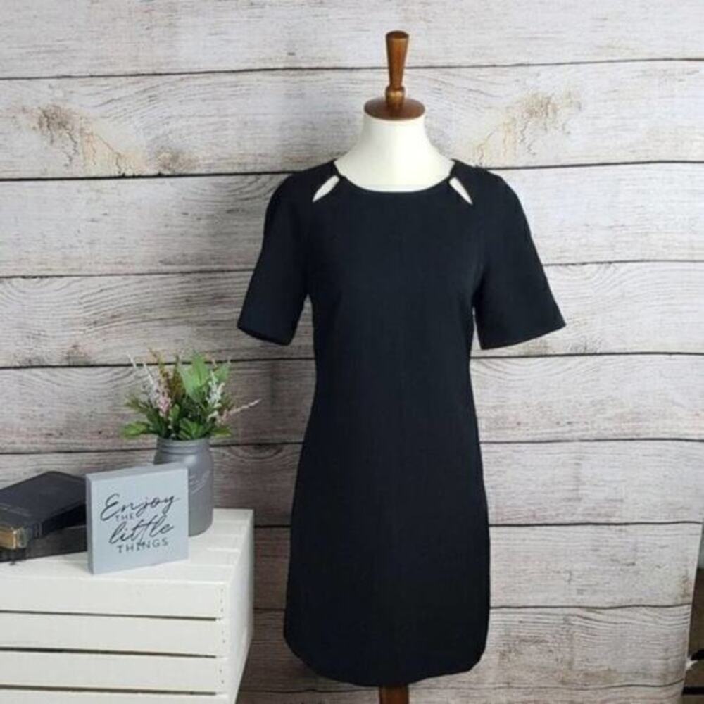 Bordeaux Womens Shift Mini Dress Size Black Round Neck Cutout Short Sleeve